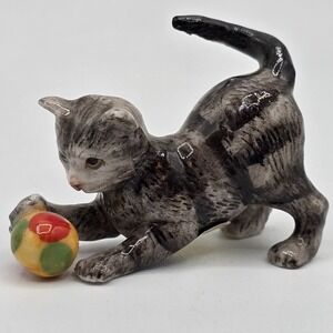 VTG MBI Porcelain Miniature Black White Grey Kitten Cat Playing  Figurine